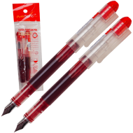 Set 2 stilouri de unica folosinta cu penita M, cerneala rosie si corp transparent, 13.5 CM